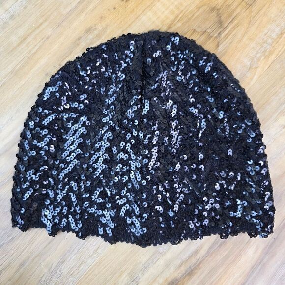 💜Black Sequined Beanie Beret Cap One Size - Picture 8 of 10
